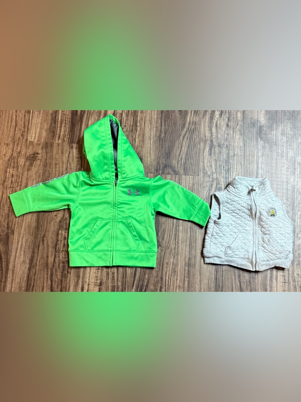 3-6 Months Baby Boys Under Armour Bright Green Zip-Up Hoodie and Carter’s Vest